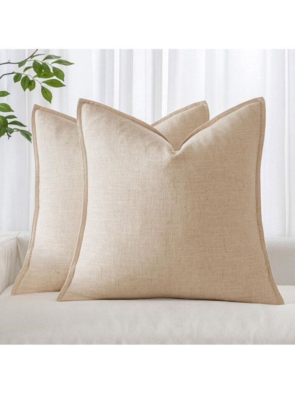NWT Miulee 2PC Decorative Linen Pillow Covers 20x20 Inch Natural Beige